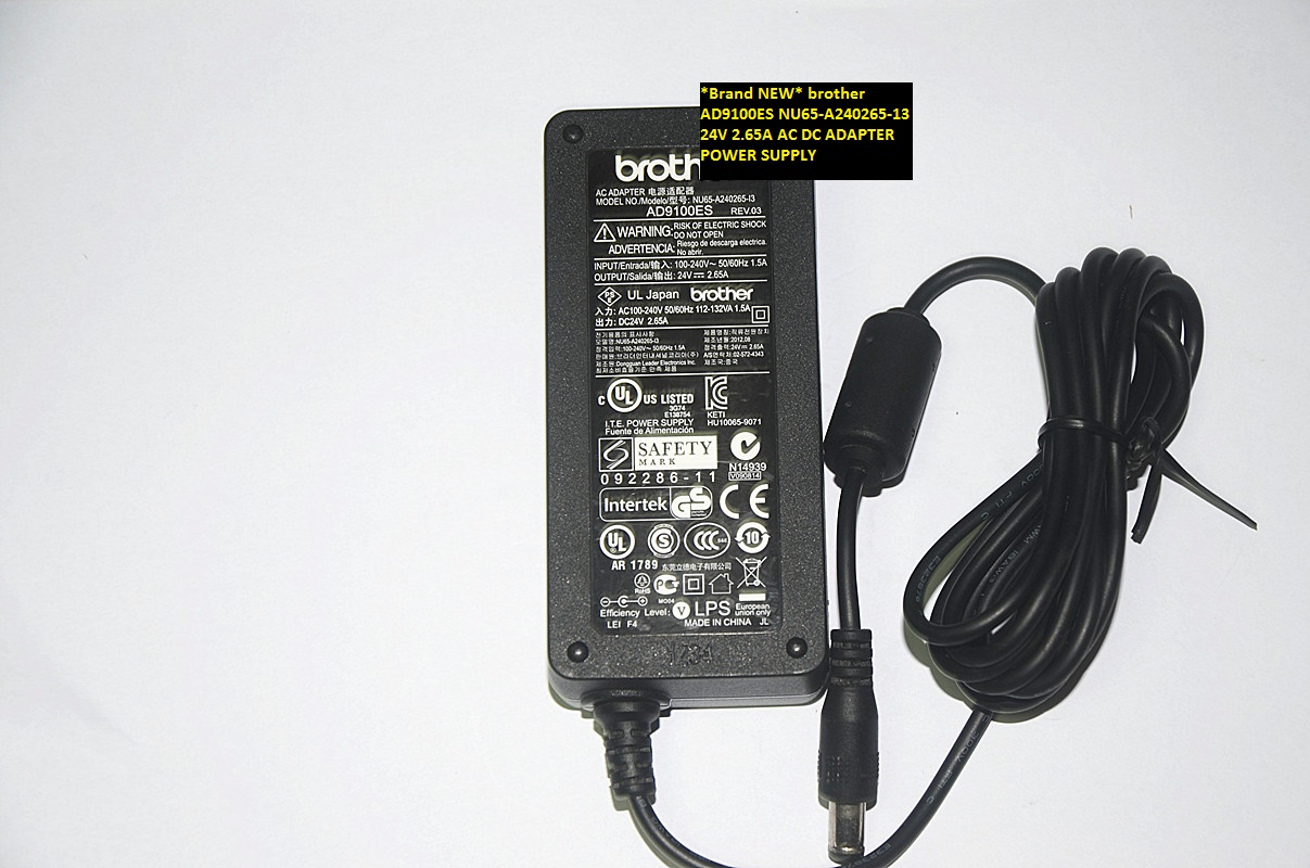 *Brand NEW* brother NU65-A240265-13 AD9100ES 24V 2.65A AC DC ADAPTER POWER SUPPLY - Click Image to Close